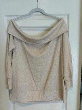 LC Lauren Conrad Cream Off-the-Shoulder Foldover Sweater